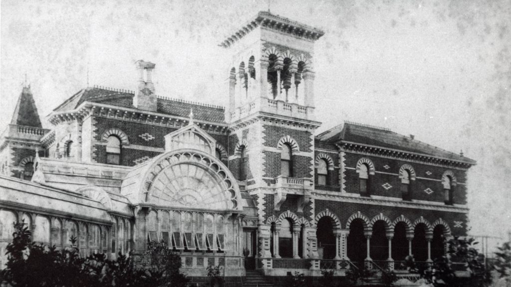 Sargood family photograph taken in 1889 showing the south of the Rippon Lea house