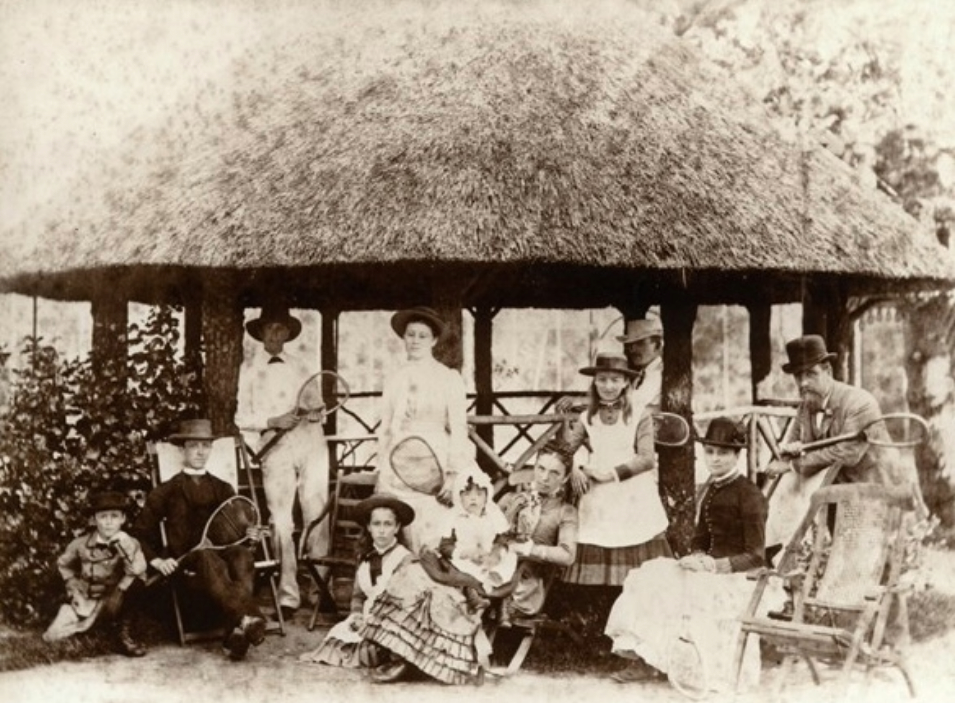 Sargood family in front of the tennis pavilion in 1885